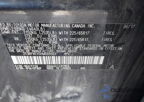 2017 Toyota Rav4 Xle из США, поврежденный, VIN 2T3RFREV0HW666863